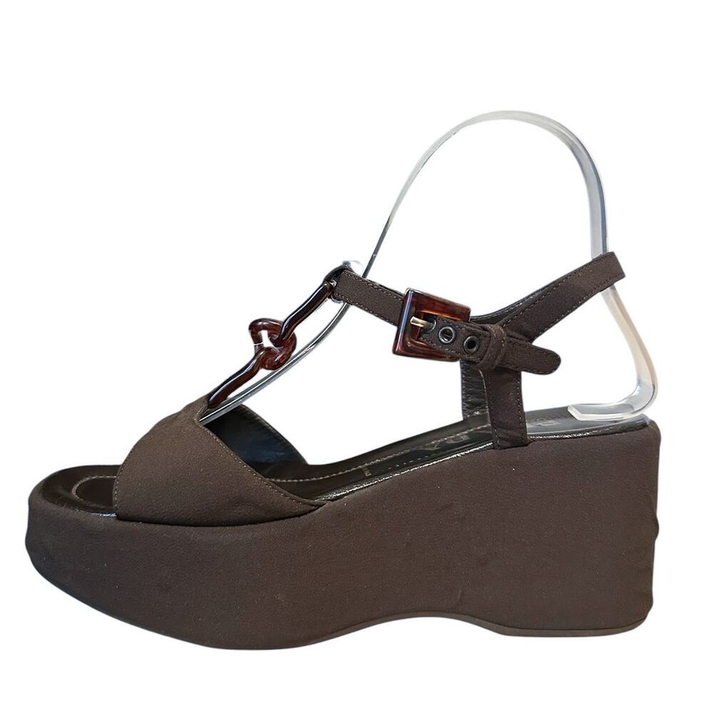 Prada vintage brown platform wedge sandals tortoise chain Y2K 8 - Picture 10 of 10